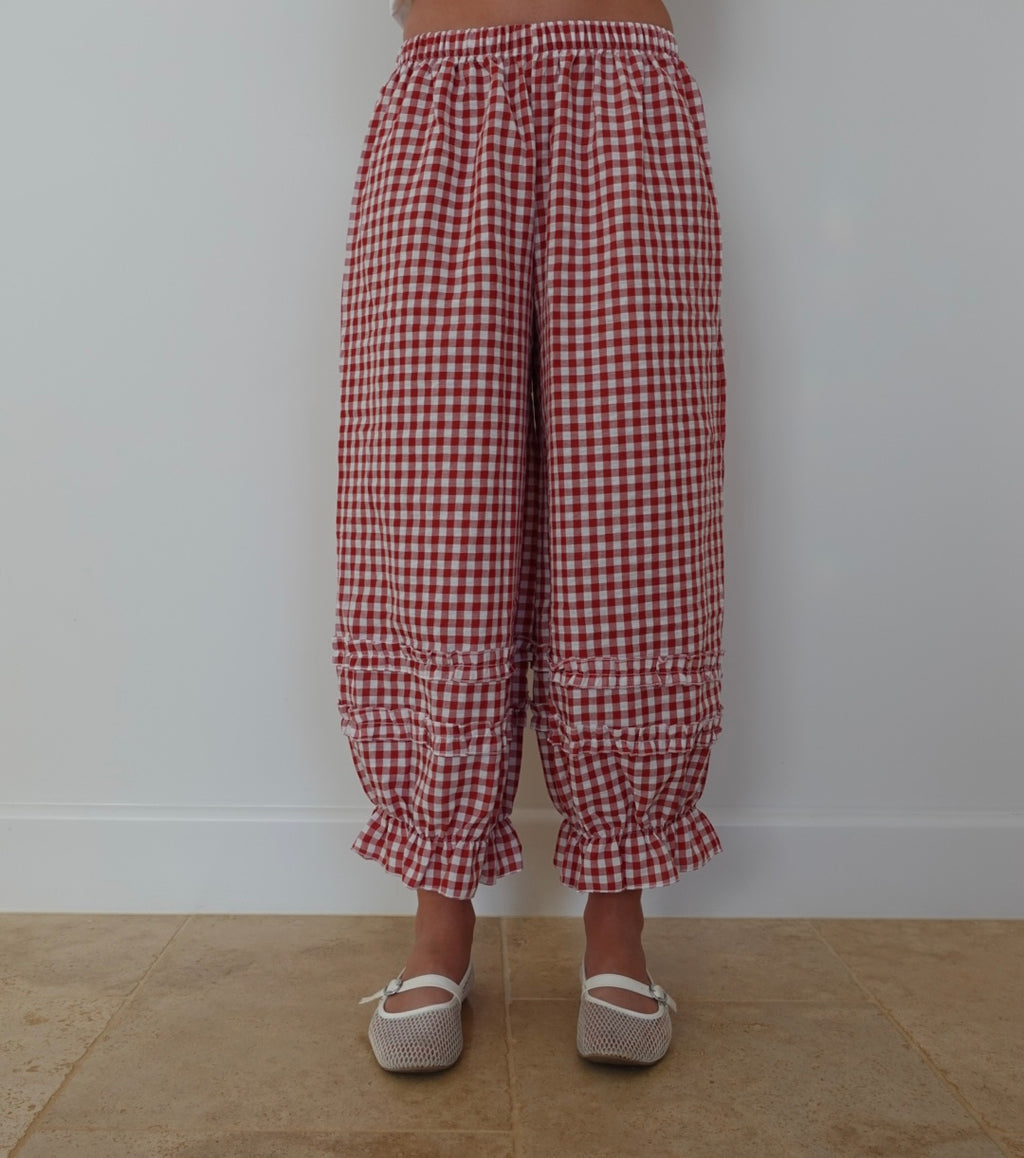 Red Gingham Ruffle Pants