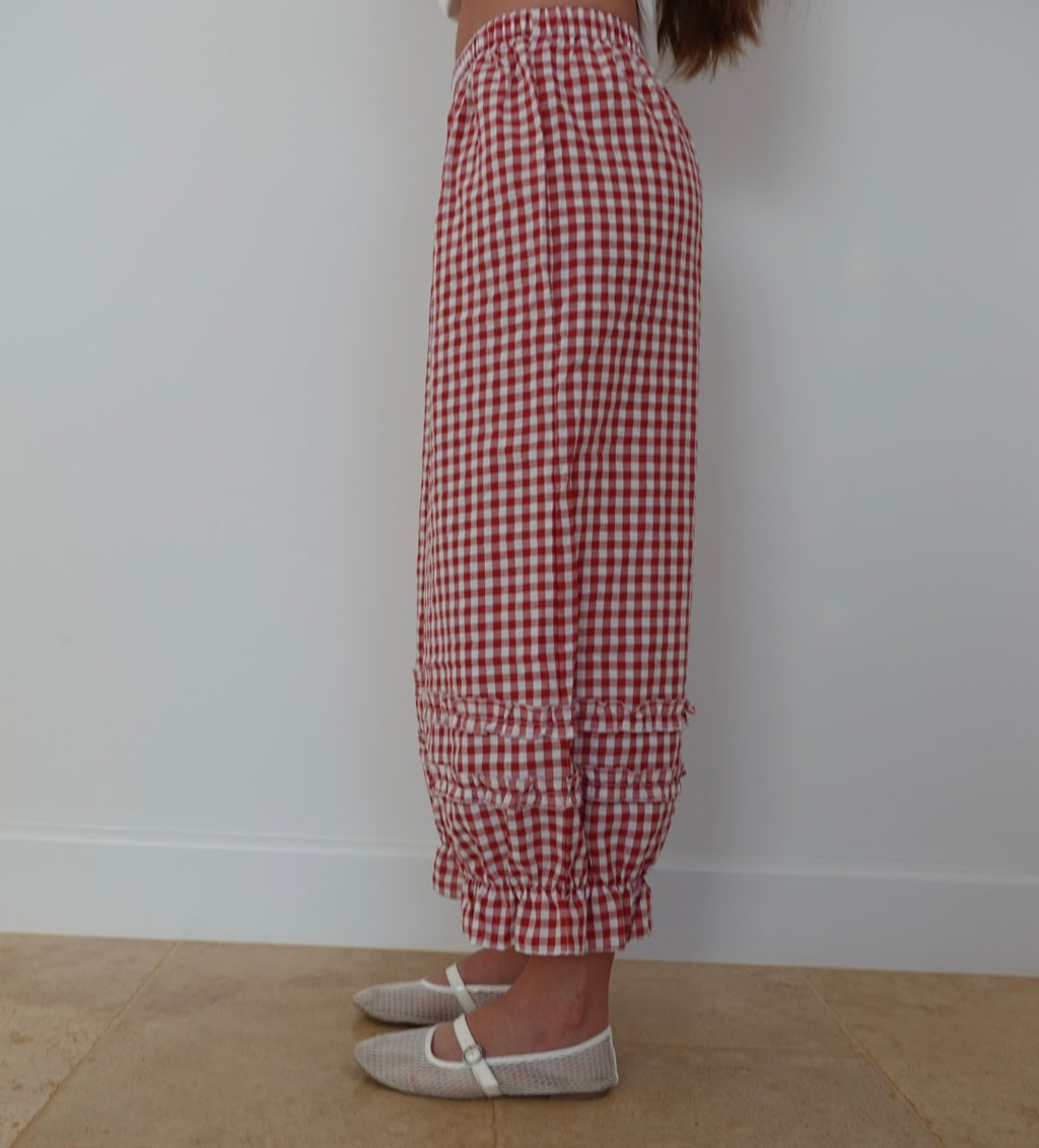 Red Gingham Ruffle Pants