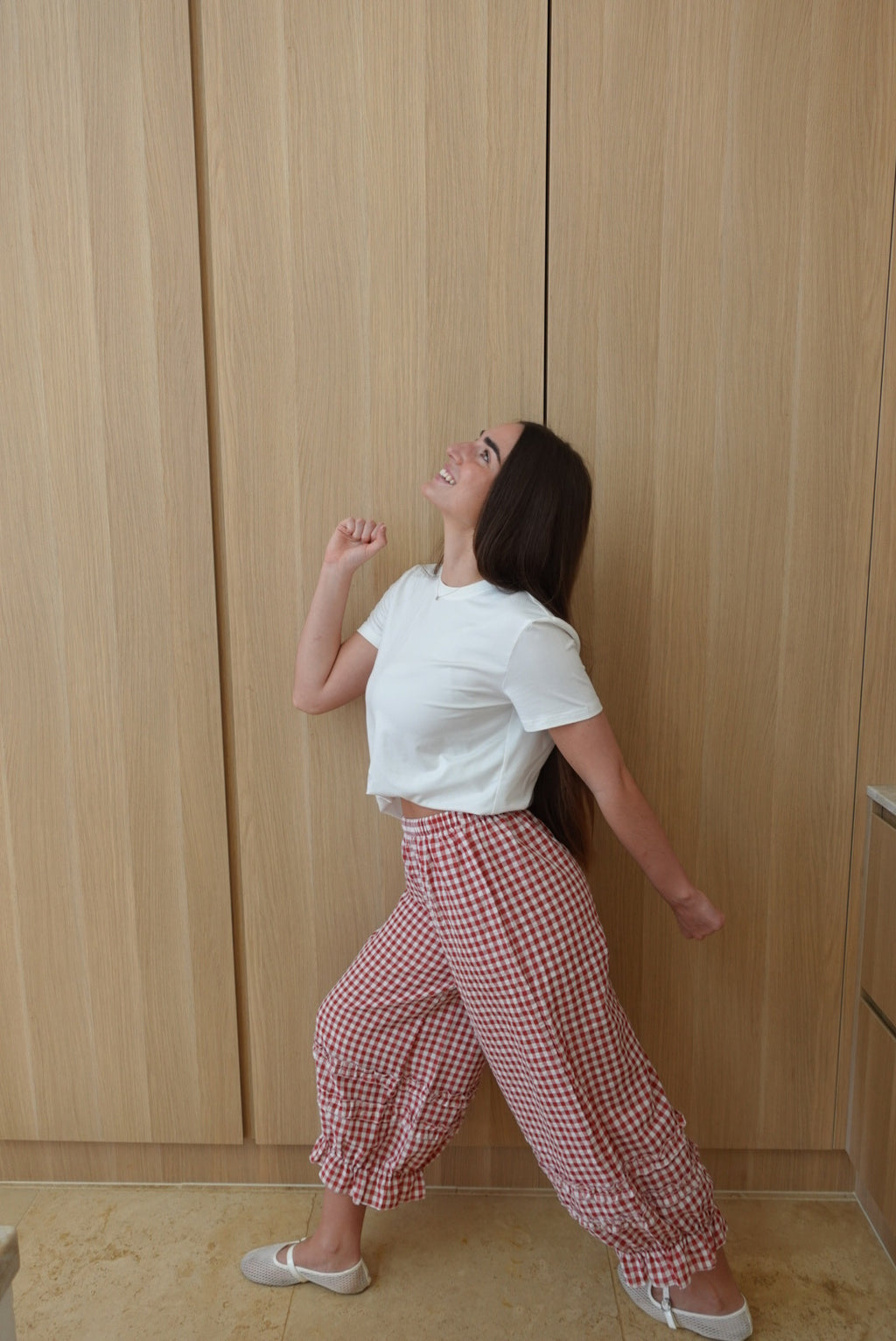 Red Gingham Ruffle Pants