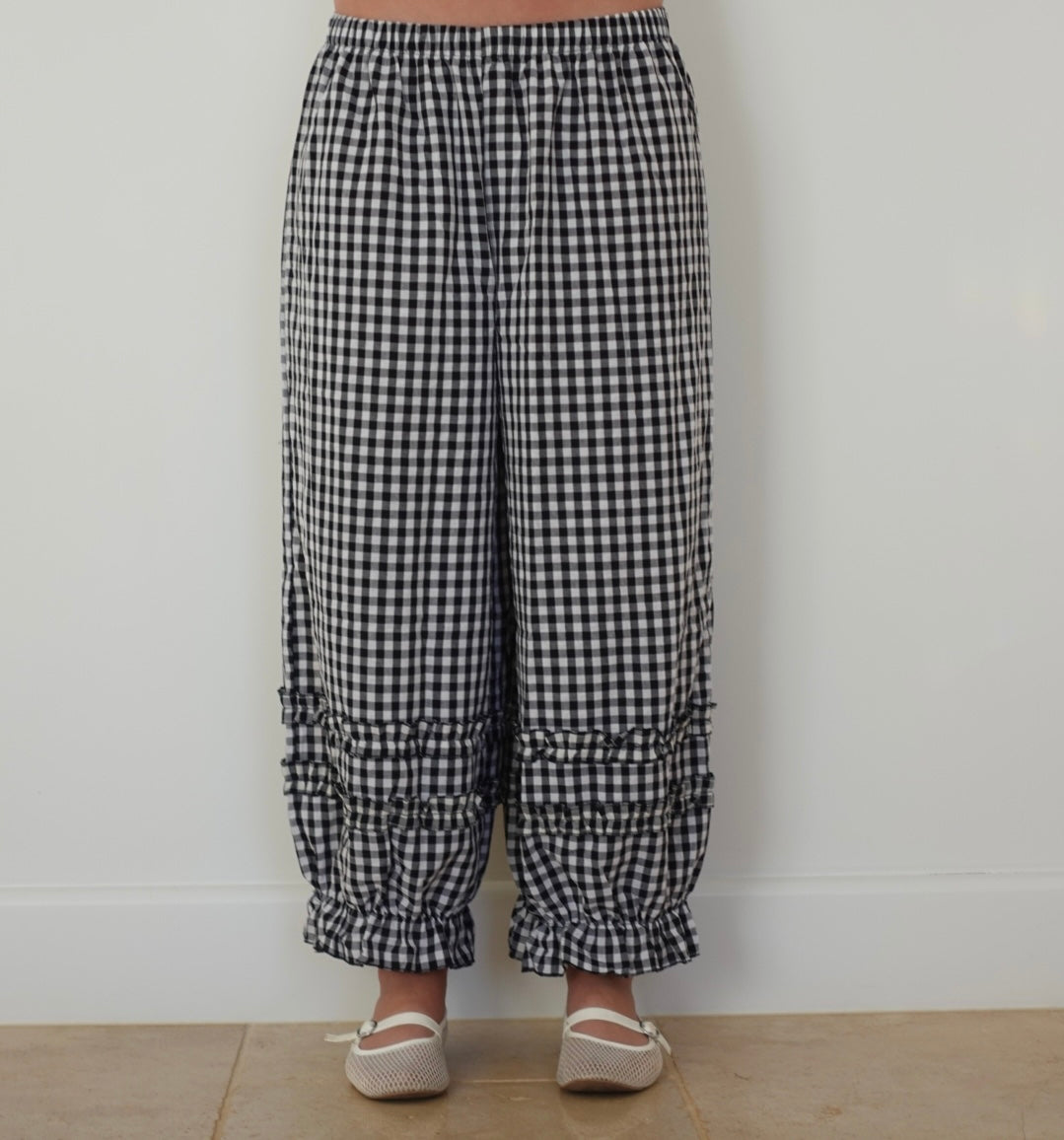 Black Ruffle Gingham Pants