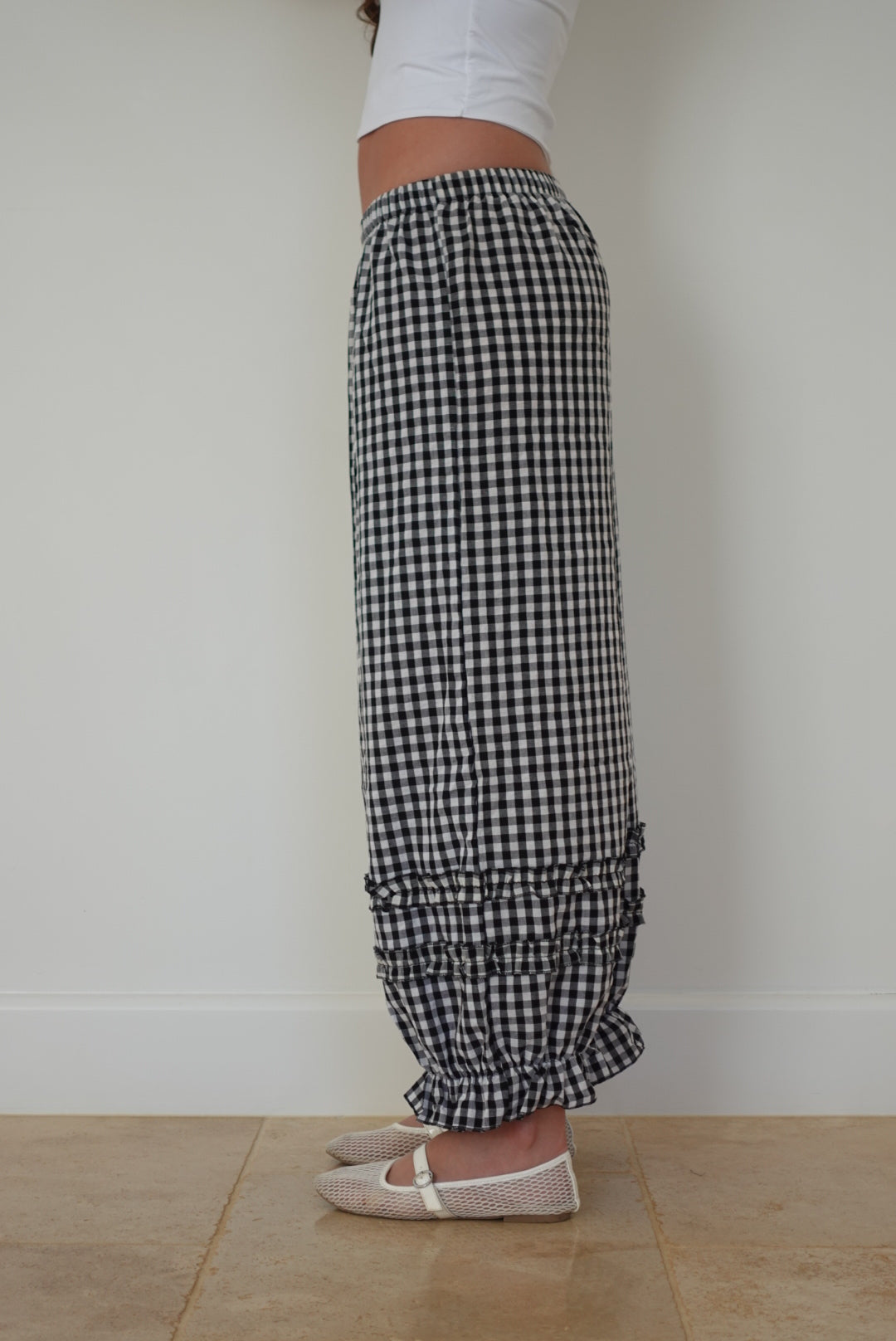 Black Ruffle Gingham Pants