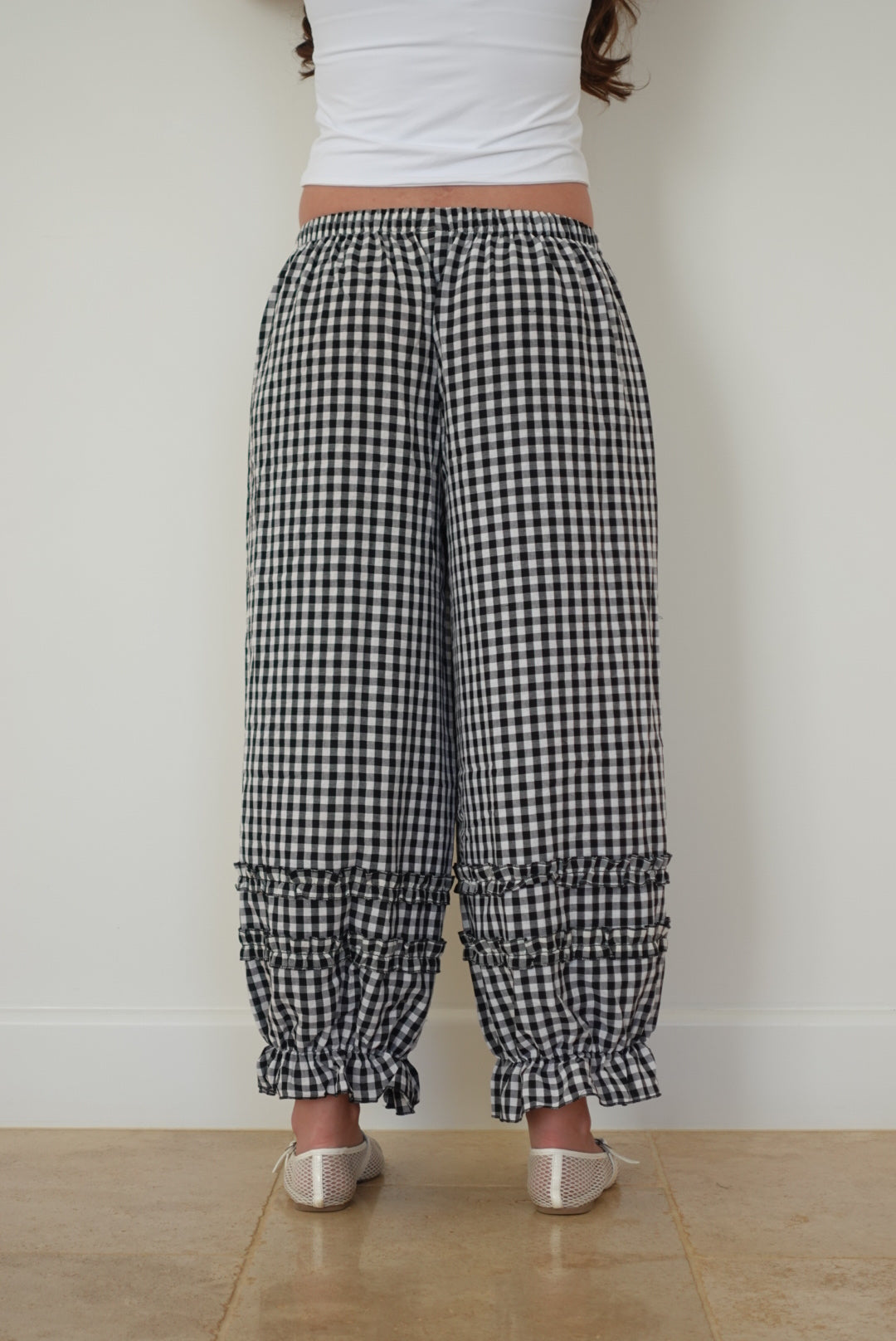 Black Ruffle Gingham Pants