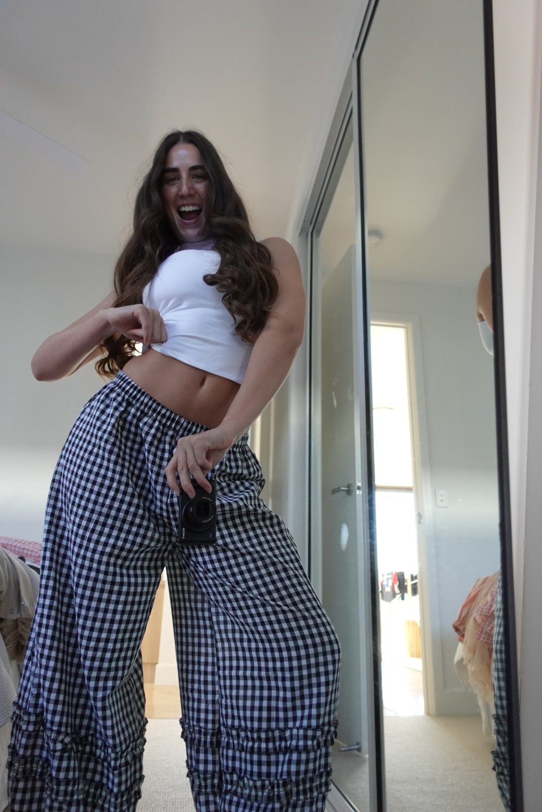 Black Ruffle Gingham Pants
